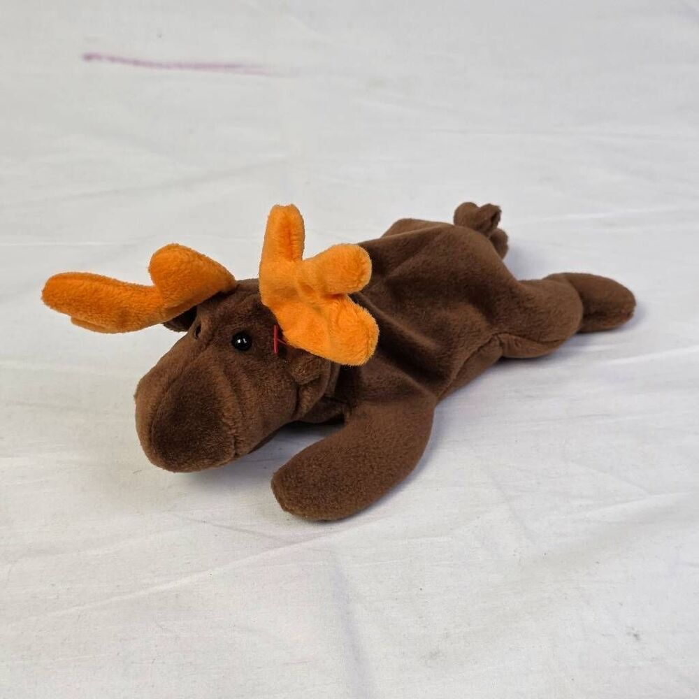 TY Beanie Baby Chocolate the Moose Plush 1993 Brown Orange Antlers
